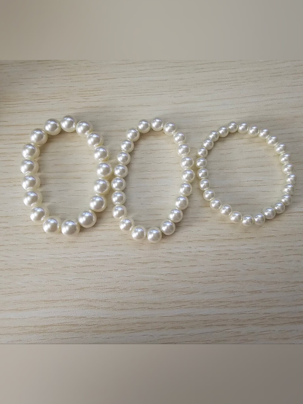 3pc Faux Pearl Stretch Bracelet Set • Small Medium Large Pearl • Classic Elegant